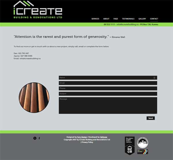 iCreate Building and Renovations contact form